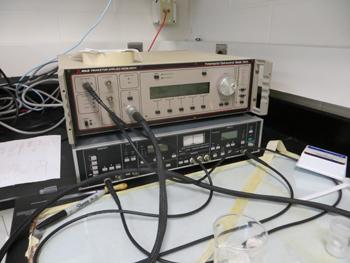 Princeton Applied Research 263A potentiostat and 5210 lock-in amplifier for electrochemical impedance spectroscopy. 